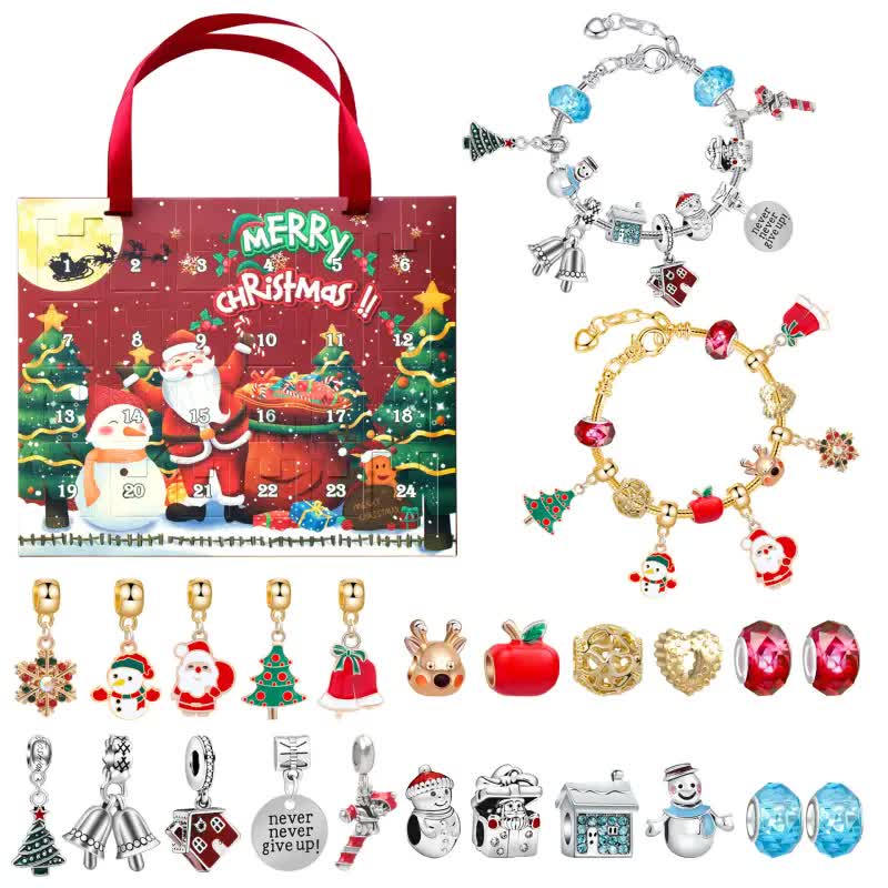 Christmas Advent Calendar 2025 Girls, 24 Days Xmas Countdown Calendar Jewelry Bracelet Set, DIY Bracelets Ornament Christmas Vacation Advent Calendar, Christmas Gift Set for Girls Boys Kids Women