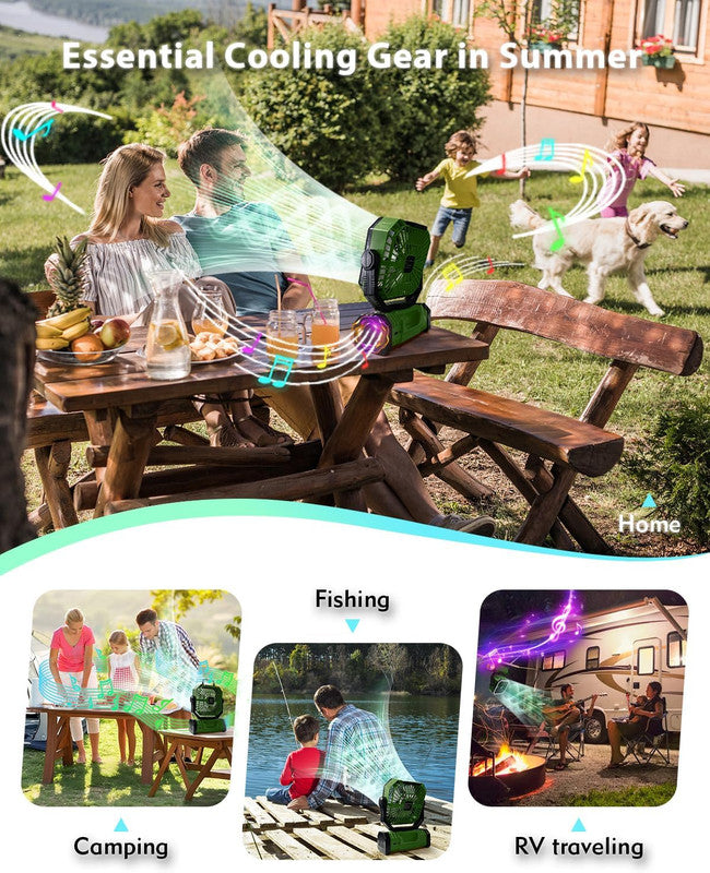 20000mAh Portable Camping Fan, Rechargeable Battery Operated Oscillating Camp Tent Fan W/Remote control, 4 Speeds, LED lights & 360° Rotation Hook for Outdoor RV Travel Green