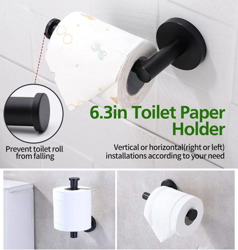 10pcs Matte Black Bathroom Hardware Set, Including 2pcs 24in Retractable Hand Single Towel Bar with 2pcs Toilet Paper Holders, 2pcs Towel Rings 4pcs Multifunctional Robe Hooks