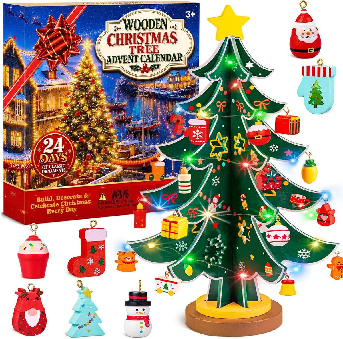 Christmas Tree Advent Calendar 2026 for Kids Adults, 24 Day Countdown Gift
Decorate a Wooden Christmas Tree with Colorful LED Lights, 24 Ornaments, Sturdy Base, Fine Craftsmanship and Xmas Gift Ready