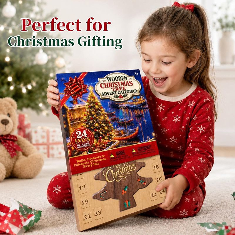 Christmas Tree Advent Calendar 2026 for Kids Adults, 24 Day Countdown Gift
Decorate a Wooden Christmas Tree with Colorful LED Lights, 24 Ornaments, Sturdy Base, Fine Craftsmanship and Xmas Gift Ready