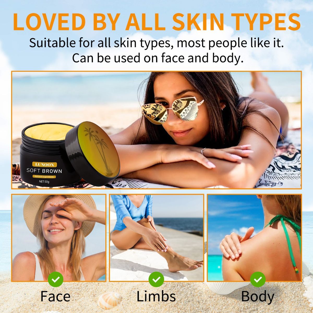 tanning cream, soft brown tan, natural ingredients, tanning bed cream, sun tan lotion, hydrating tan cream, healthy tan Australia, Australian tanning product - Yellow - Size 50ml-2pcs