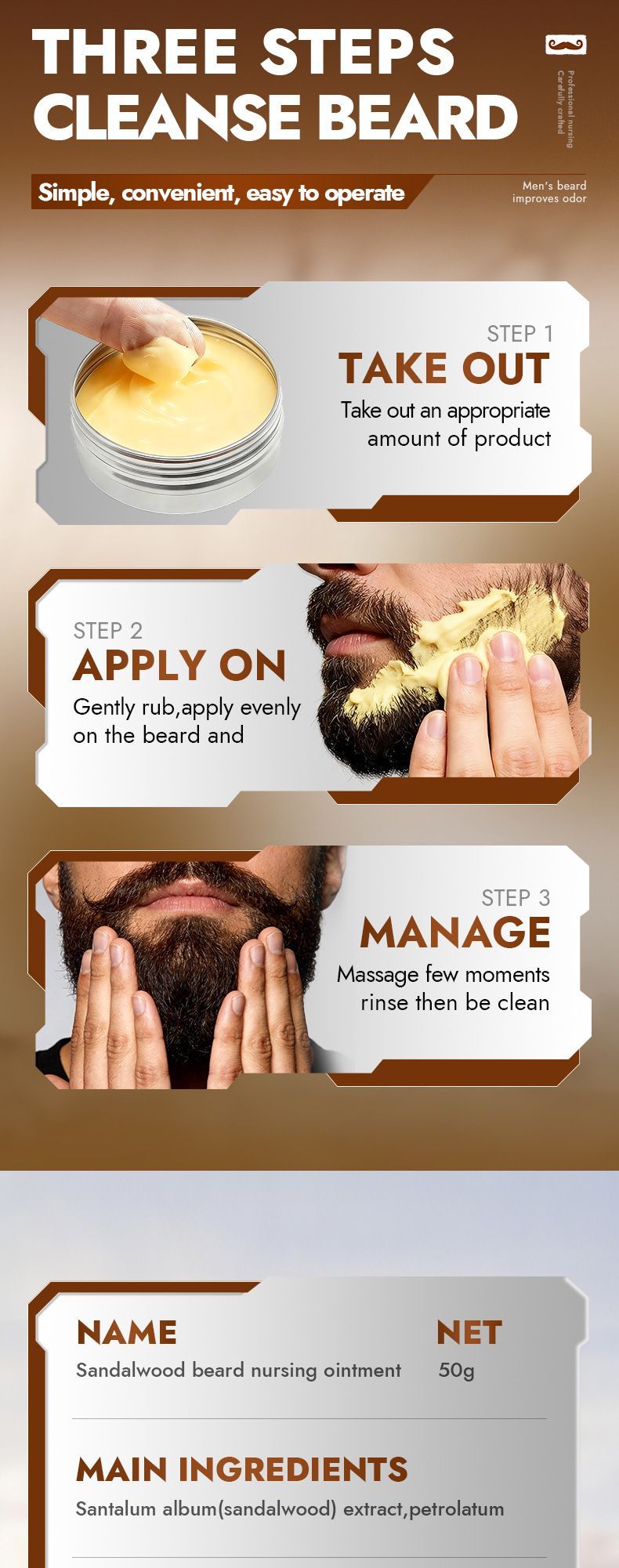 sandalwood beard ointment, beard care Australia, hydrate beard, nourish beard, flexible beard, beard moisturiser, odour control beard, Australian beard product, beard grooming, sandalwood beard balm - Yellow - Size 50g-2pcs
