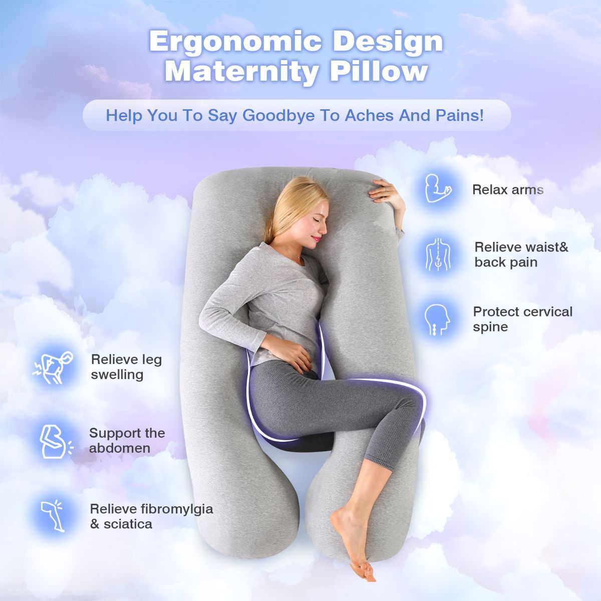 Maternity Pillow U-Shaped Pregnancy Pillow Pregnancy Body Pillow Breastfeeding - Purple - Size 70-130cm