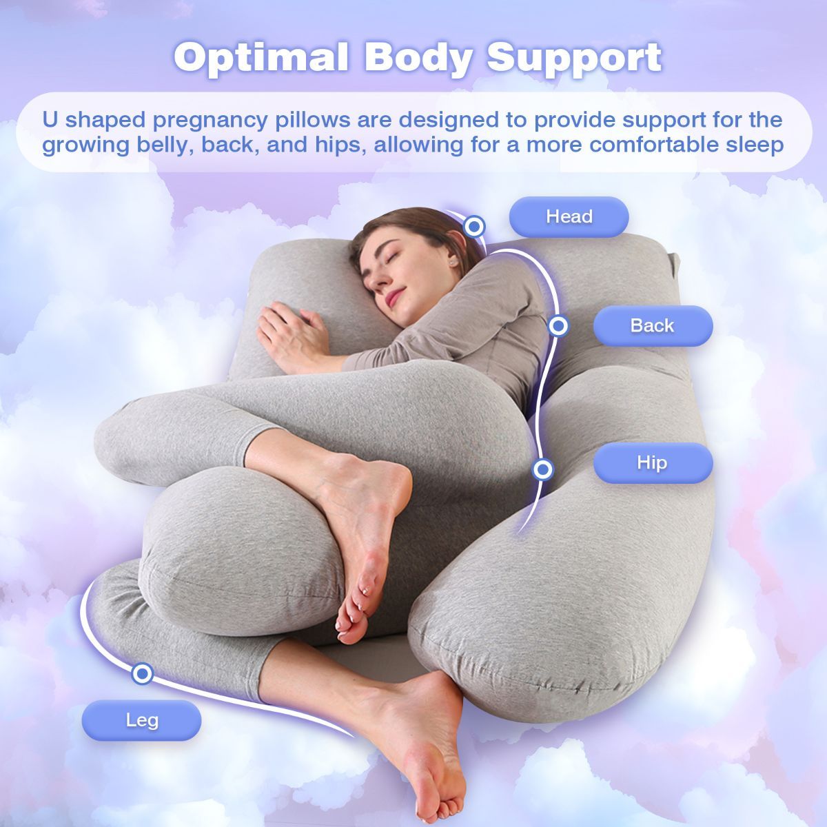 Maternity Pillow U-Shaped Pregnancy Pillow Pregnancy Body Pillow Breastfeeding - Purple - Size 70-130cm