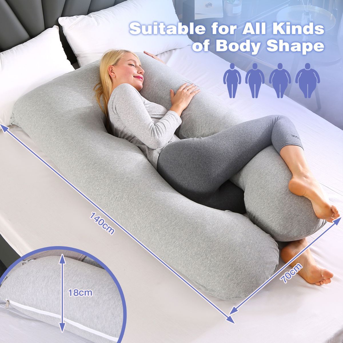 Maternity Pillow U-Shaped Pregnancy Pillow Pregnancy Body Pillow Breastfeeding - Purple - Size 70-130cm
