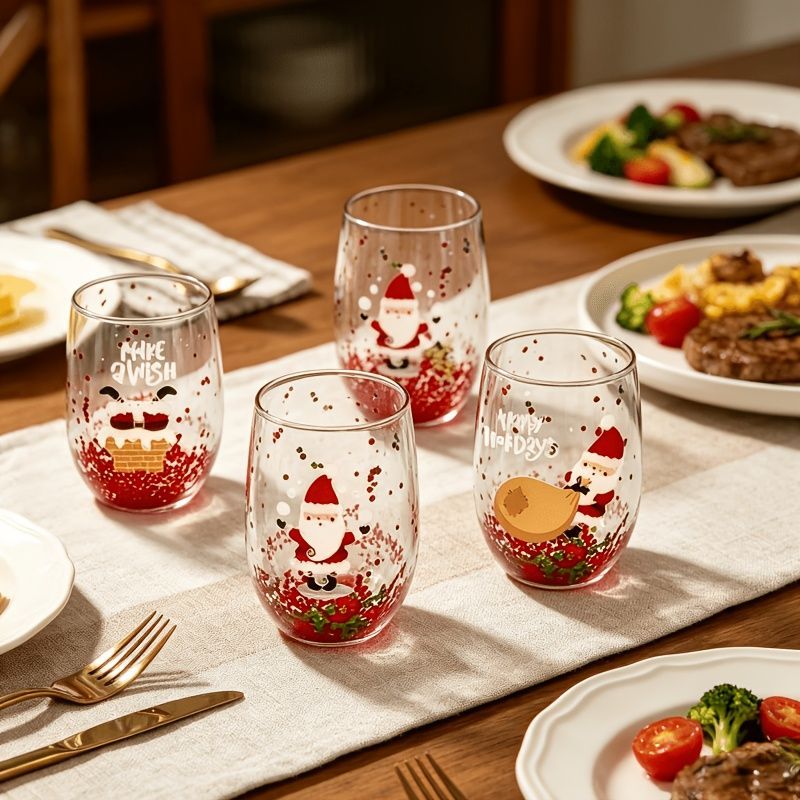 Christmas glass set, double walled glasses, borosilicate glass, festive drinkware, holiday gift, Australian Christmas, thermal insulated glasses, reusable glass cups - Random patterns - Size 4pcs