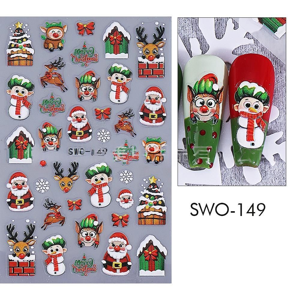Christmas Nail Stickers Holiday Nail Art Festive Nail Decals Self-Adhesive Nail - Multi-color - Size SWO-45
