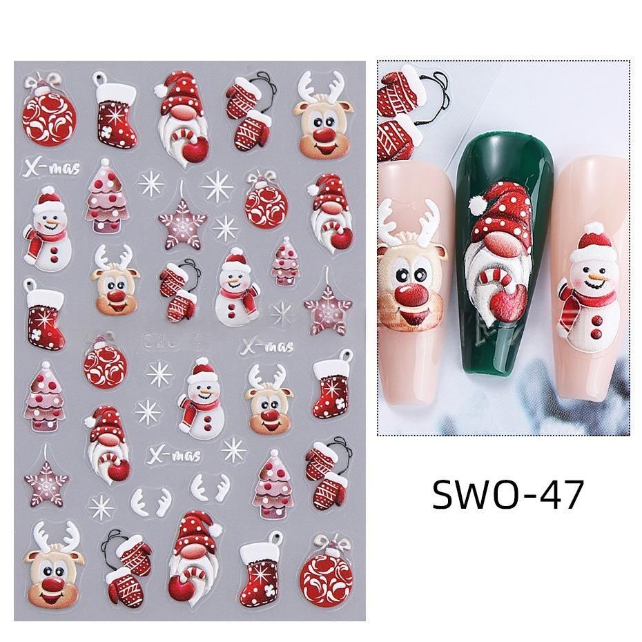 Christmas Nail Stickers Holiday Nail Art Festive Nail Decals Self-Adhesive Nail - Multi-color - Size SWO-47