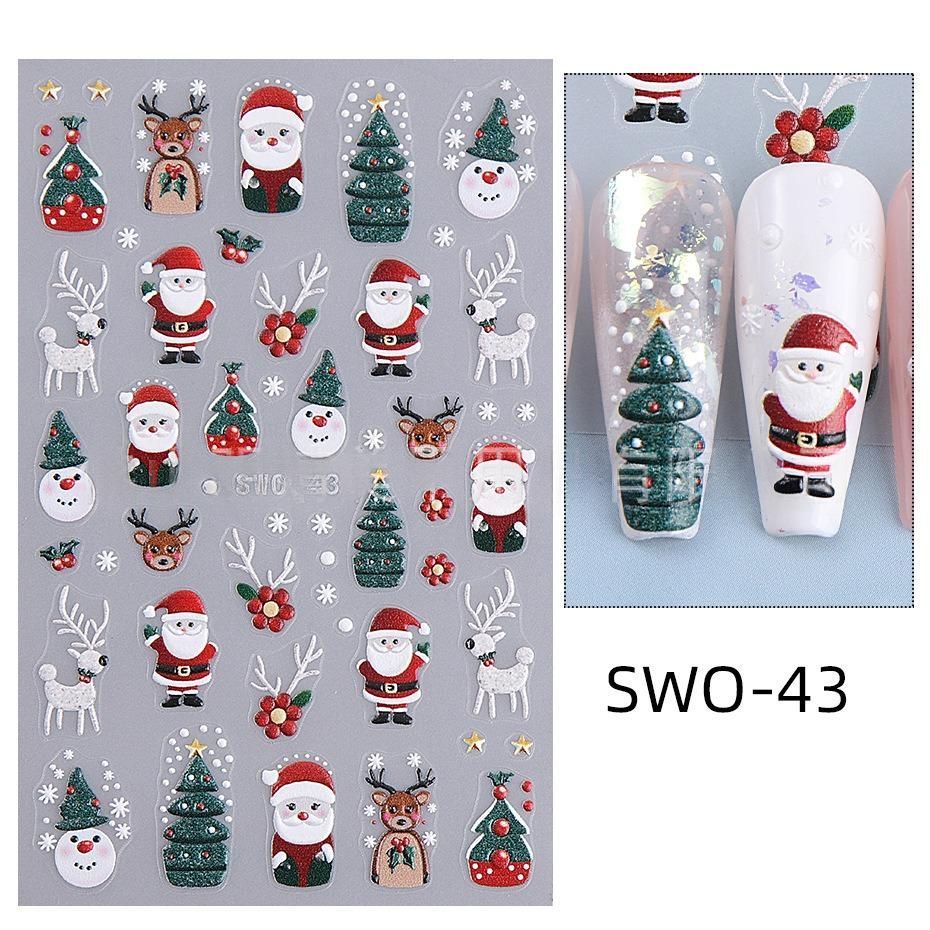 Christmas Nail Stickers Holiday Nail Art Festive Nail Decals Self-Adhesive Nail - Multi-color - Size SWO-50