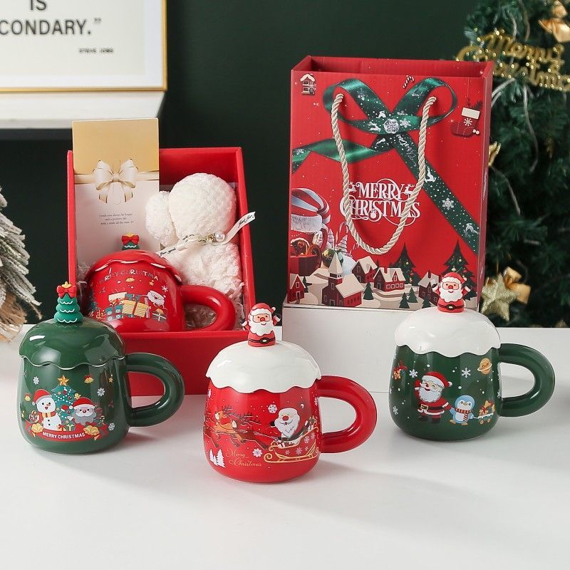 Christmas mug, ceramic mug, mug with lid and spoon, Santa Claus mug, festive decor, Christmas gift, Australian gift, holiday mug - Colors are random. - Size 毛巾