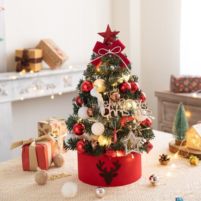 Mini Desktop Christmas Tree Flocked Pink Christmas Tree Christmas Tree Set - red and white - Size 60cm
