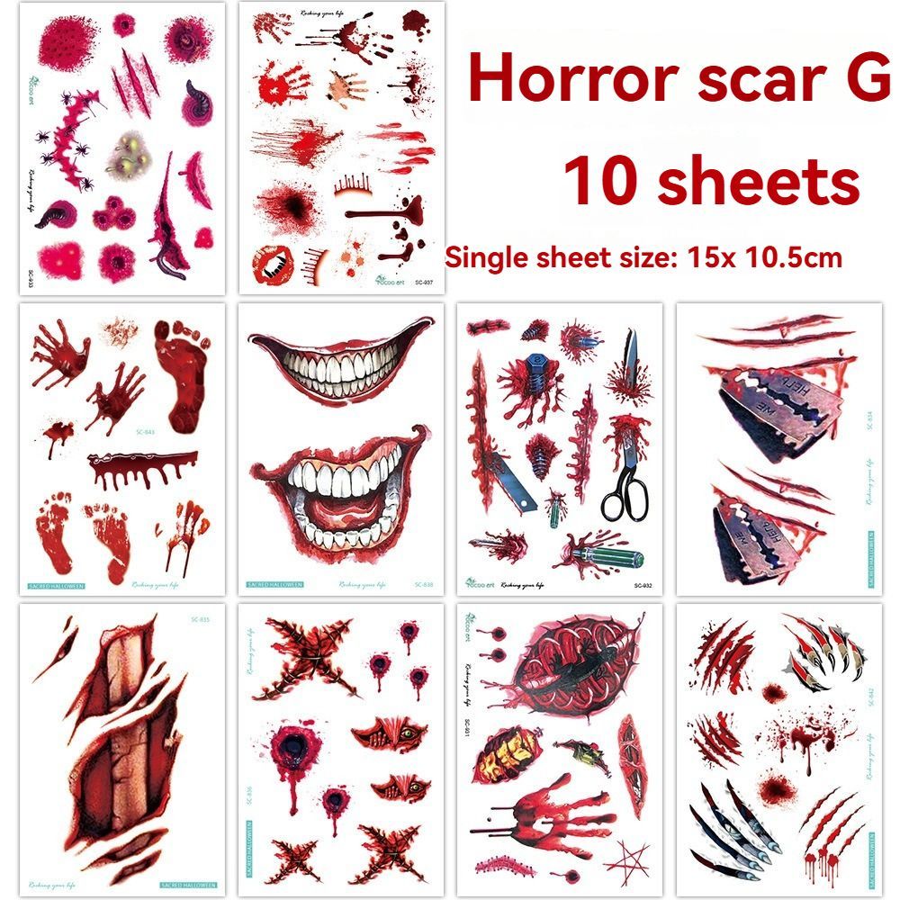 Halloween Tattoos 3D Temporary Tattoos Fake Wound Stickers Blood Wounds - Red - Size scarA-20pcs