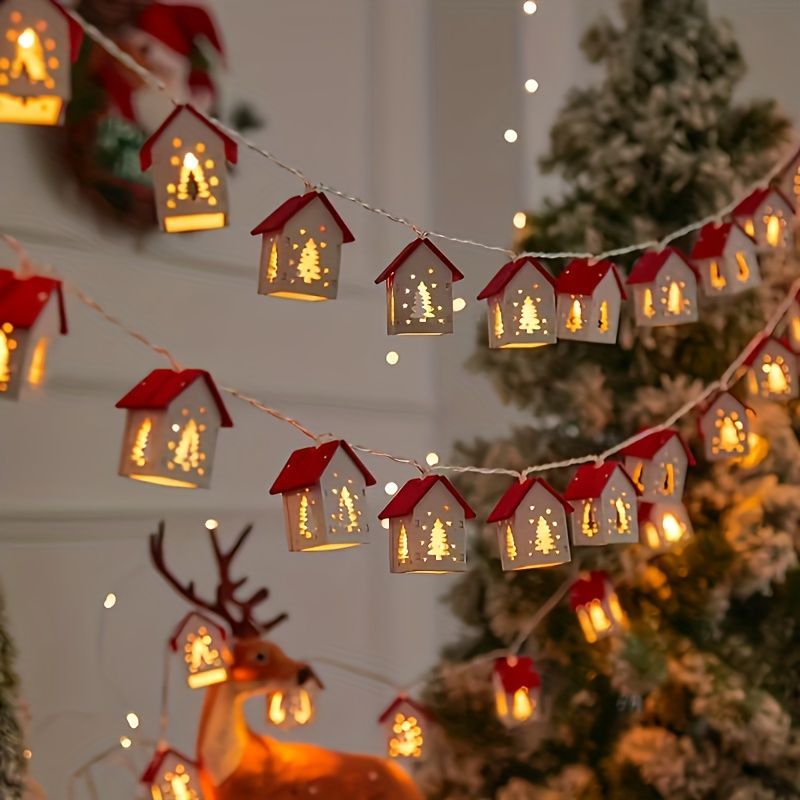 Christmas Outdoor Decorations Christmas String Lights Red House Shaped Lights - Christmas tree - Size 150cm Battery model