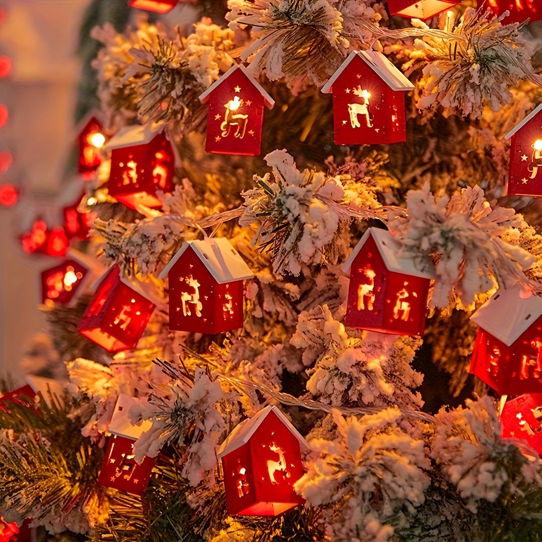 Christmas Outdoor Decorations Christmas String Lights Red House Shaped Lights - Christmas tree - Size 210cm USB model