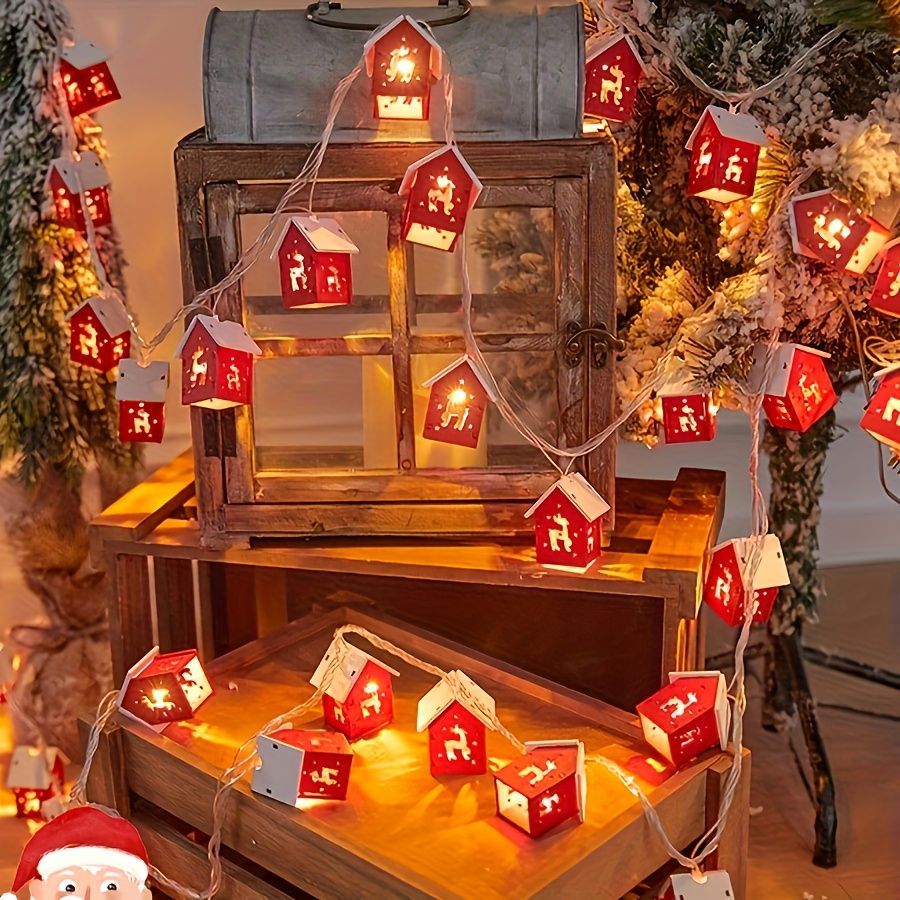 Christmas Outdoor Decorations Christmas String Lights Red House Shaped Lights - Little deer - Size 210cm Battery model
