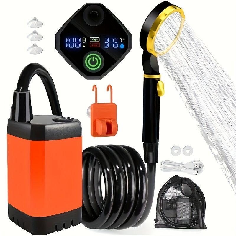 Portable Outdoor Shower Self-Priming Shower Rechargeable Shower Pump Camping - Gray - Size 6000amh