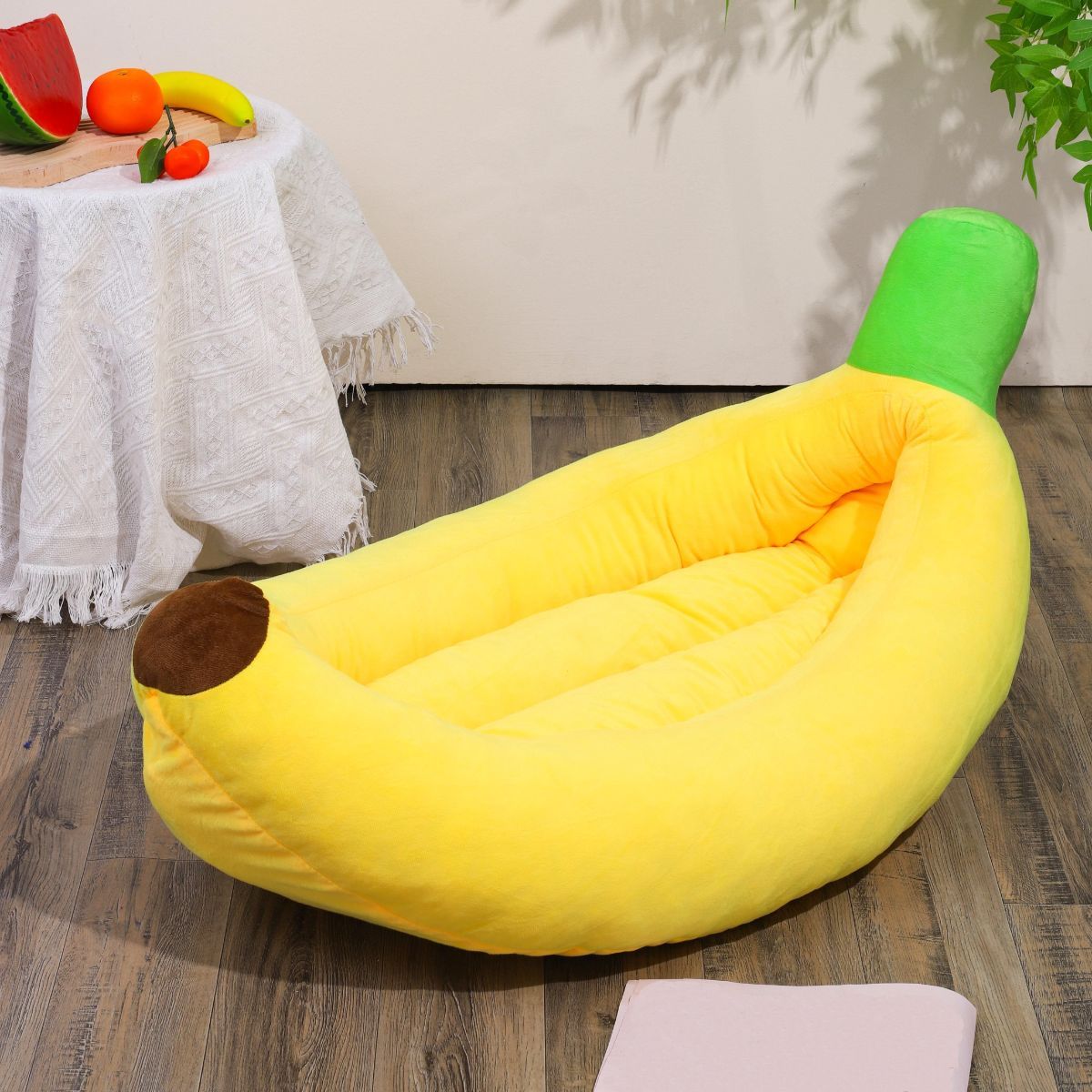 Banana-Shaped Pet Bed Removable Washable Pet Bed Small Medium Dog Bed Cat Bed - Yellow - Size 105-50CM