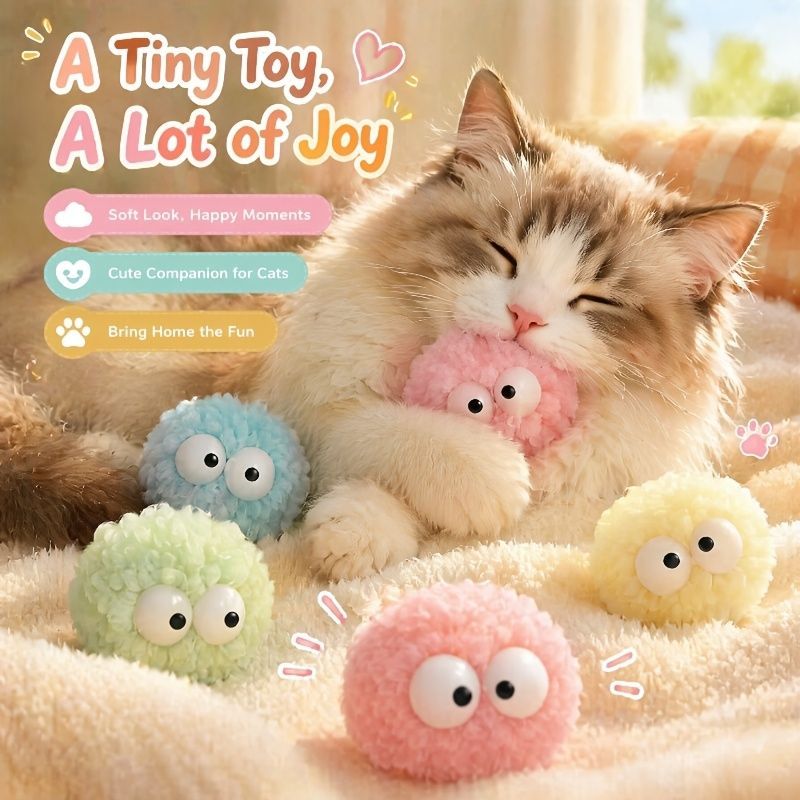 Cat Toys Fluffy Ball Toys Cat Interactive Toys Indoor Cat Toys Cat Boredom - Deep pink - Size 01