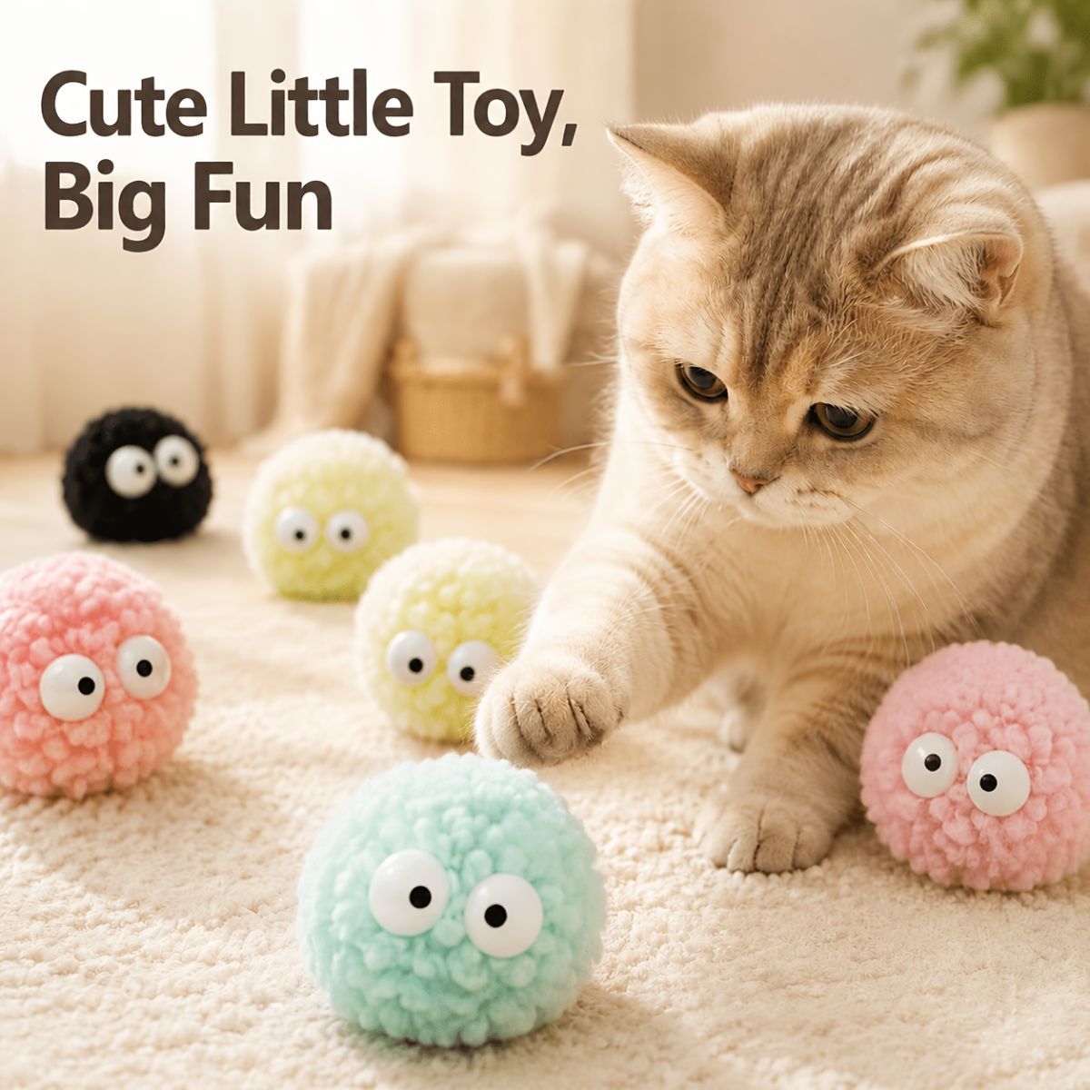 Cat Toys Fluffy Ball Toys Cat Interactive Toys Indoor Cat Toys Cat Boredom - Deep pink - Size 01