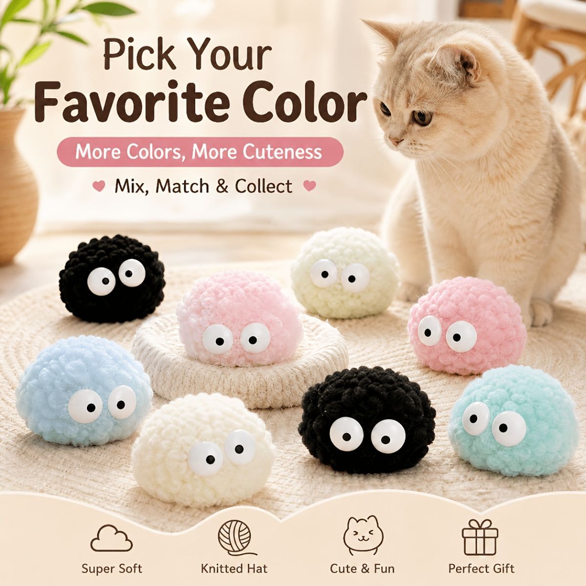 Cat Toys Fluffy Ball Toys Cat Interactive Toys Indoor Cat Toys Cat Boredom - Light pink - Size 01