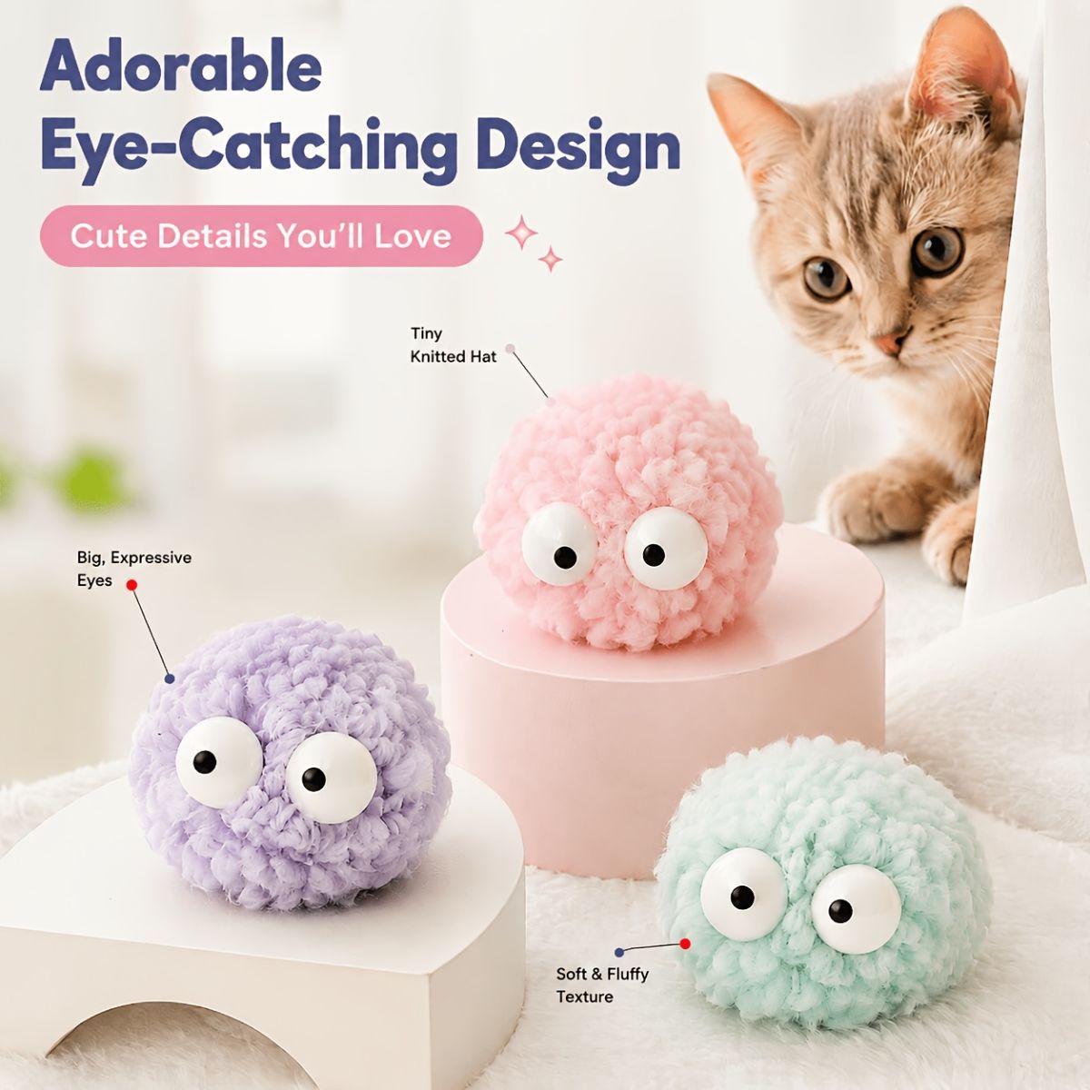 Cat Toys Fluffy Ball Toys Cat Interactive Toys Indoor Cat Toys Cat Boredom - Sky Blue - Size 01