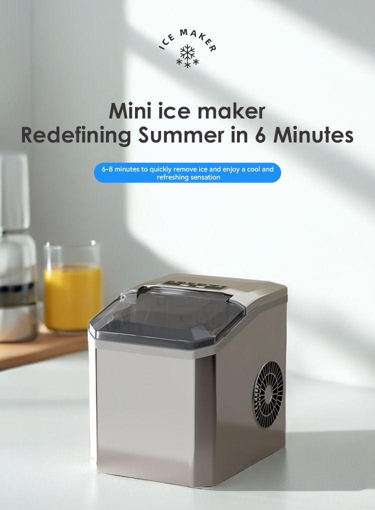 mini ice maker, household ice maker, portable ice maker, desktop ice maker, automatic ice maker, smart ice maker, bullet ice maker, dormitory ice maker, Australia, summer, small appliance, countertop ice machine - Silver - Size Australian Standard