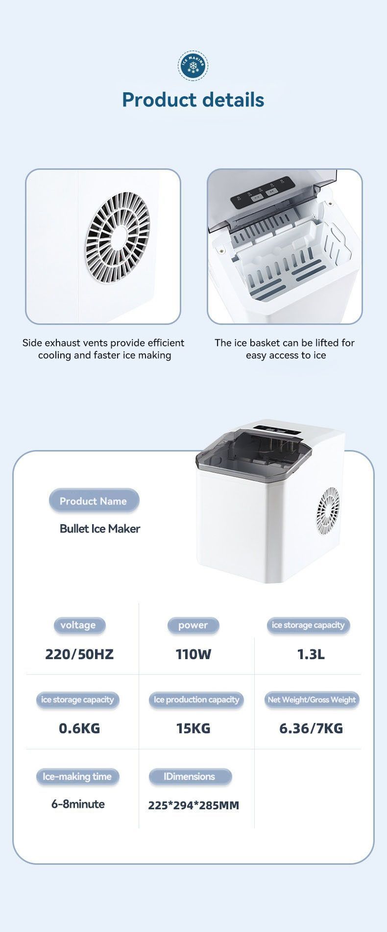 mini ice maker, household ice maker, portable ice maker, desktop ice maker, automatic ice maker, smart ice maker, bullet ice maker, dormitory ice maker, Australia, summer, small appliance, countertop ice machine - Silver - Size Australian Standard