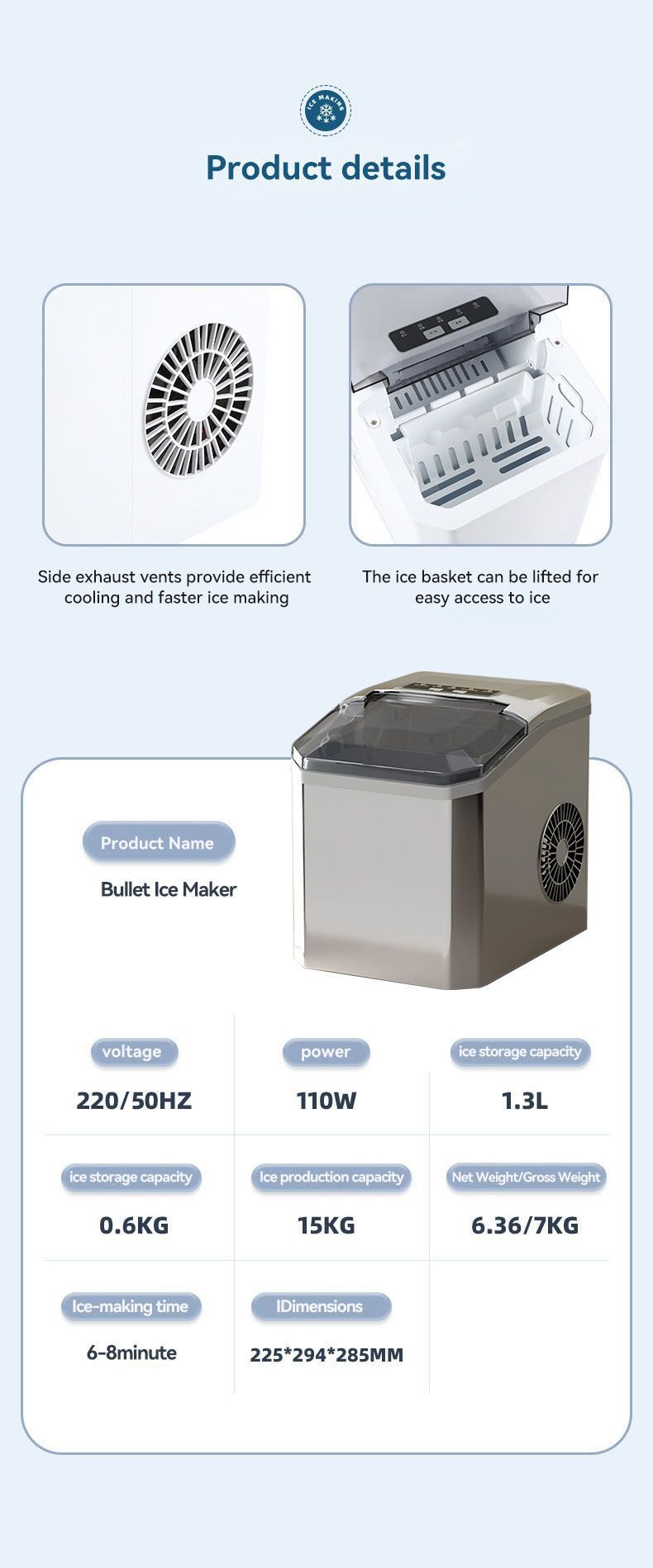 mini ice maker, household ice maker, portable ice maker, desktop ice maker, automatic ice maker, smart ice maker, bullet ice maker, dormitory ice maker, Australia, summer, small appliance, countertop ice machine - Silver - Size Australian Standard