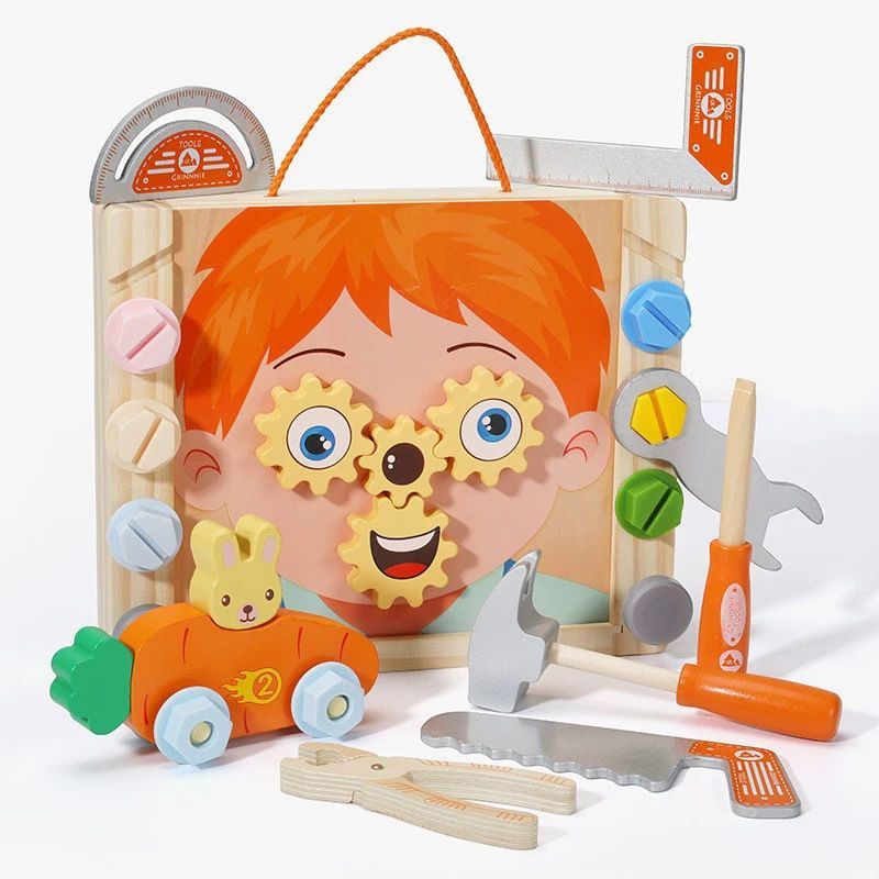 wooden toolbox, animal themed toy, building set, kids construction toy, fine motor skills, creative play, educational toy, birthday gift, Children's Day gift, Australian toy - Multi - Size 5