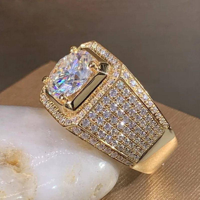 Men'S Gold Ring Diamond Stud Ring For Men Men'S Jewelry Australia Gold Plated - Gold - Size US-SIZE-11