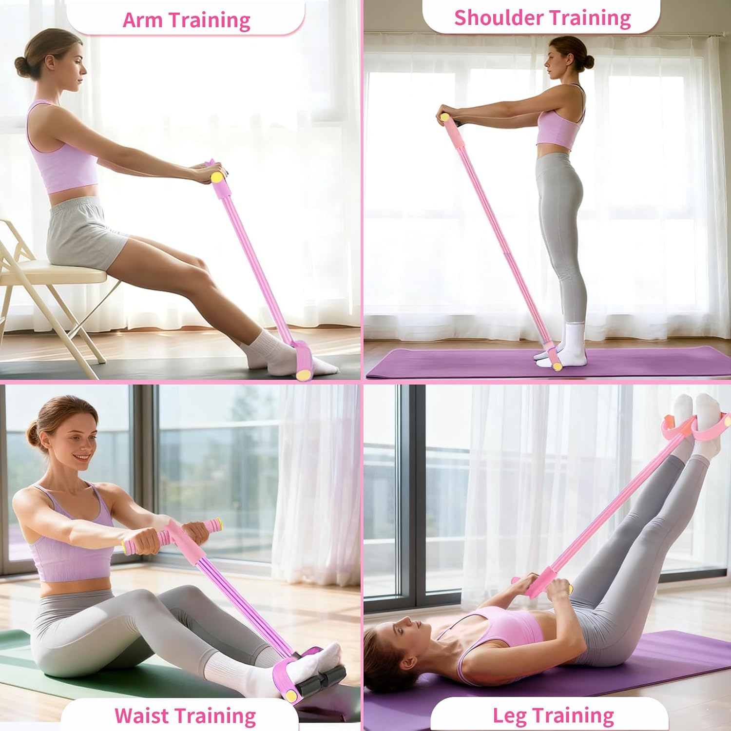 Pedal Resistance Bands with Handles, Upgrade 6-Tubes Manual Tension Training Pedal, Natural Rubber Foot Pedal Resistance Bands, Multifunction Fitness Bands for Abdomen, Waist, Arm, Leg