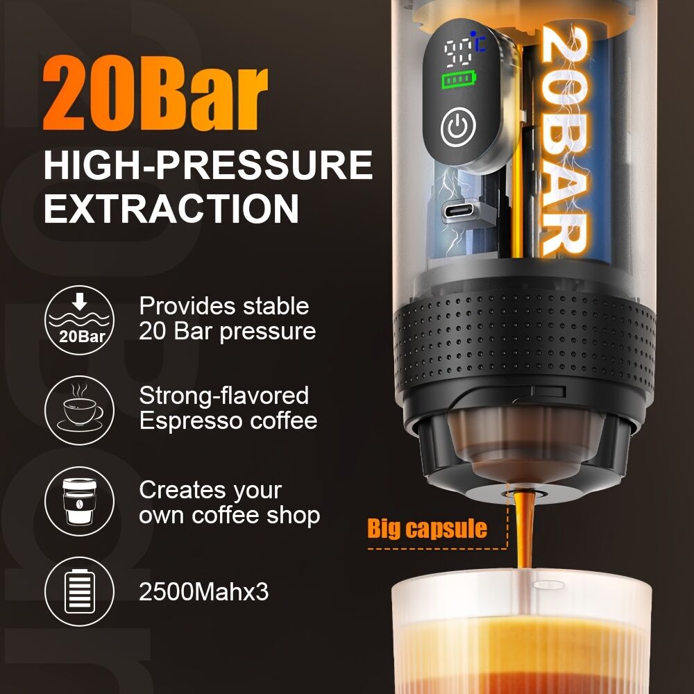 BALCK Upgraded Portable Coffee Maker with Temperature and Power Display, USB-C Charging, Self-Heating & Cold Brew Functions, Compatible with Coffee Capsules/Ground Coffee. Perfect Espresso Machine for Home, Office,