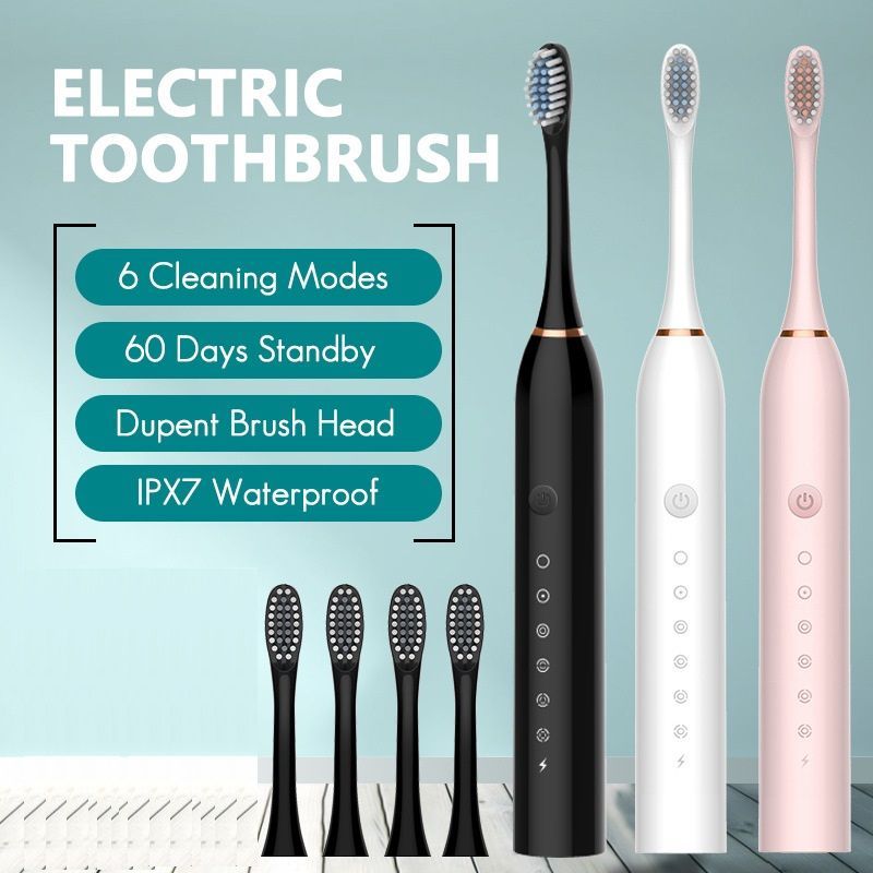Sonic Electric Toothbrush Pink 8-Brush-Head Set - 6 Cleaning Modes, USB Rechargeable, DuPont Soft Bristles, Travel Friendly Oral Care Set