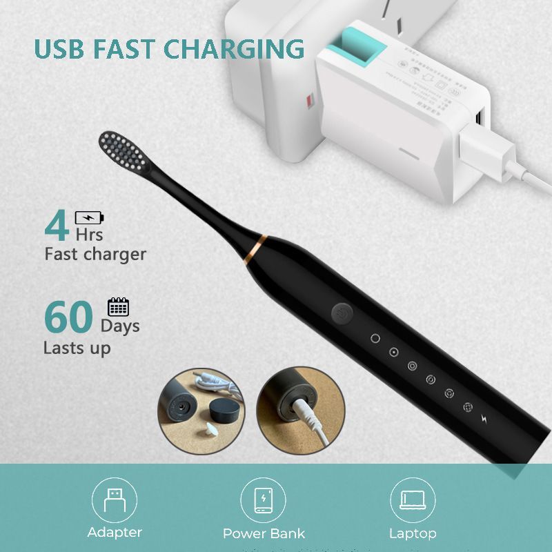 Sonic Electric Toothbrush Pink 8-Brush-Head Set - 6 Cleaning Modes, USB Rechargeable, DuPont Soft Bristles, Travel Friendly Oral Care Set