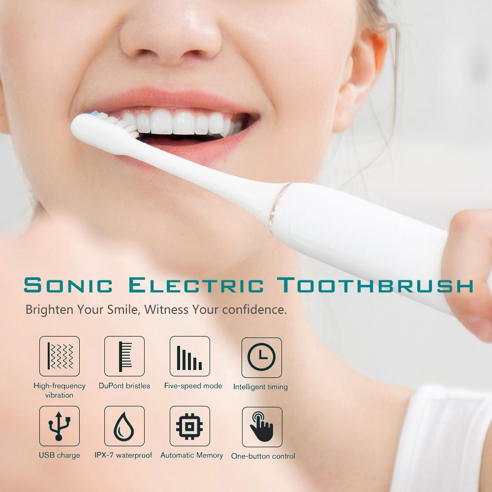Sonic Electric Toothbrush Pink 8-Brush-Head Set - 6 Cleaning Modes, USB Rechargeable, DuPont Soft Bristles, Travel Friendly Oral Care Set