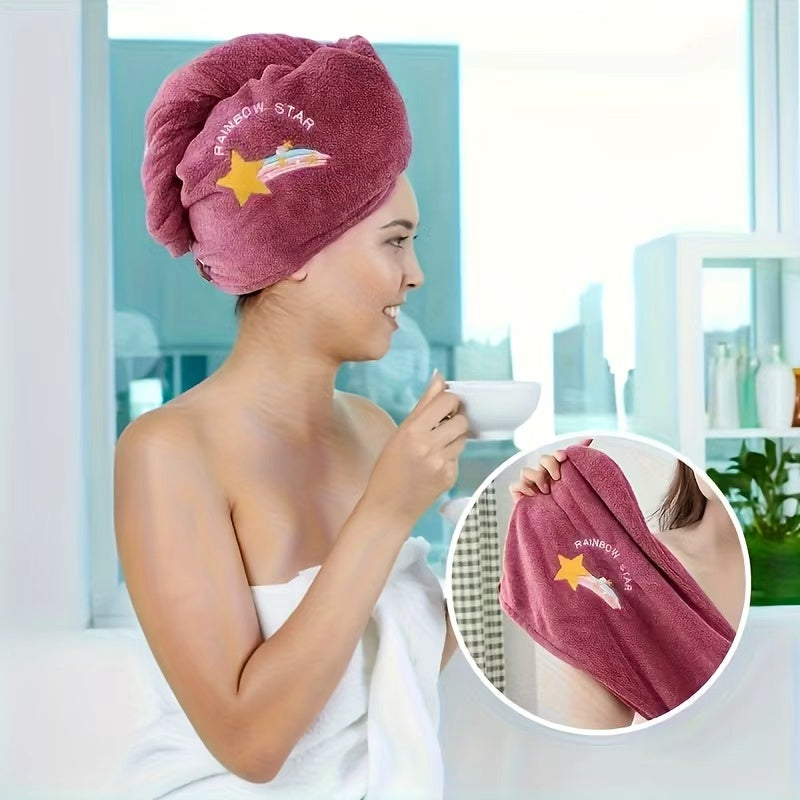 Ladies' Soft Quick-Dry Shower Cap Towel - Delicate Embroidery, Essential for a Refreshing Bath（PINK）