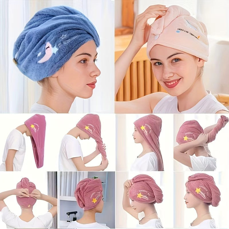 Ladies' Soft Quick-Dry Shower Cap Towel - Delicate Embroidery, Essential for a Refreshing Bath（PINK）