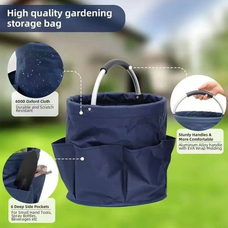 600D Oxford Cloth Gardening Tool Bag with 6 Side Pockets & Aluminum Handle – Wear-Resistant & Scratch-Resistant