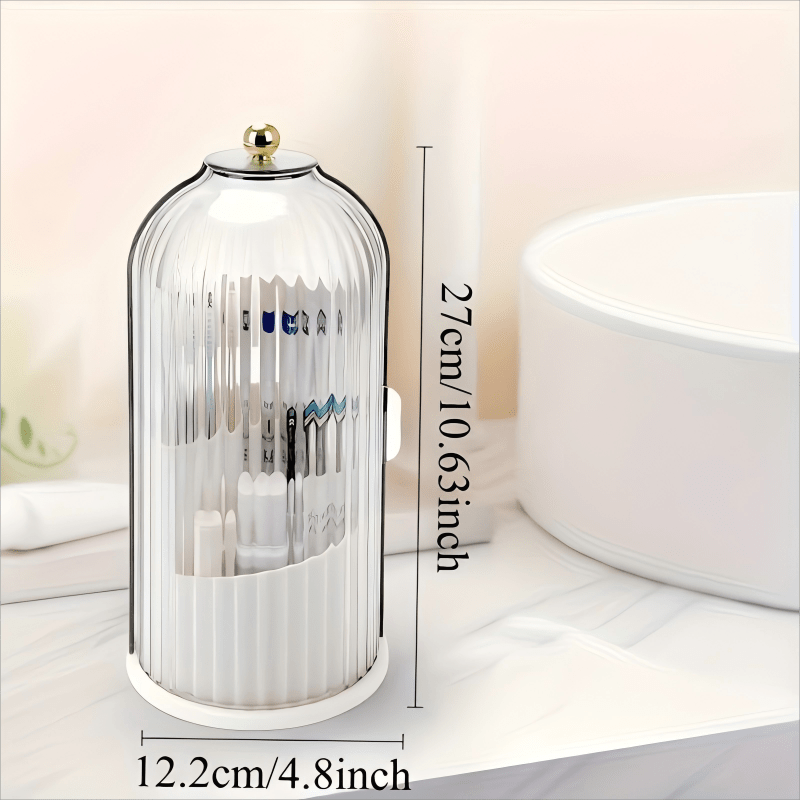 Transparent Rotating Makeup Brush Holder: 360° Rotation for Easy Access, Dust-Proof with Compartments, Neat and Portable(Transparent green）