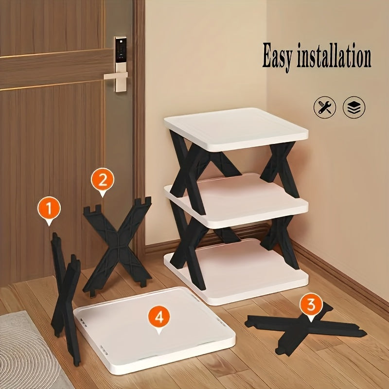 6-Tier Foldable White/Orange Shoe Rack, space-saving vertical design for entry halls, living rooms, bedrooms, closets, balconies—an essential organizing storage shelf for college dormitories.