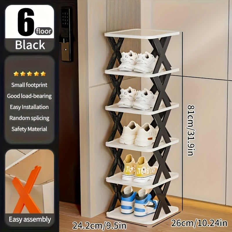 9-Tier Foldable White/Orange Shoe Rack, space-saving vertical design for entry halls, living rooms, bedrooms, closets, balconies—an essential organizing storage shelf for college dormitories.