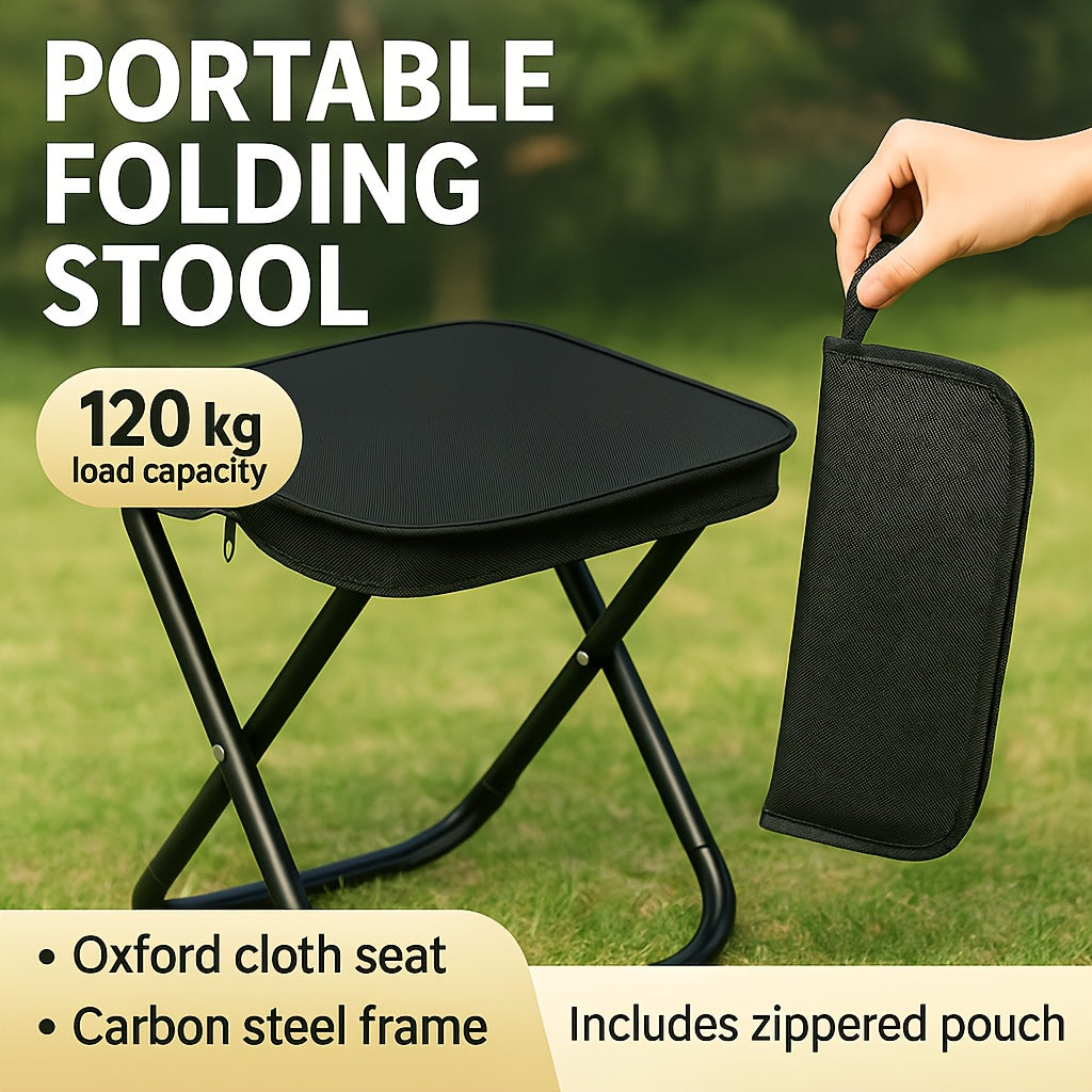 Outdoor One-Second Quick-Open Lightweight Folding Stool | 150KG High Load-Bearing | Portable Camping Chair, Picnic & Fishing Seat | Sturdy & Stable, Packable into Backpack | Essential for Travel