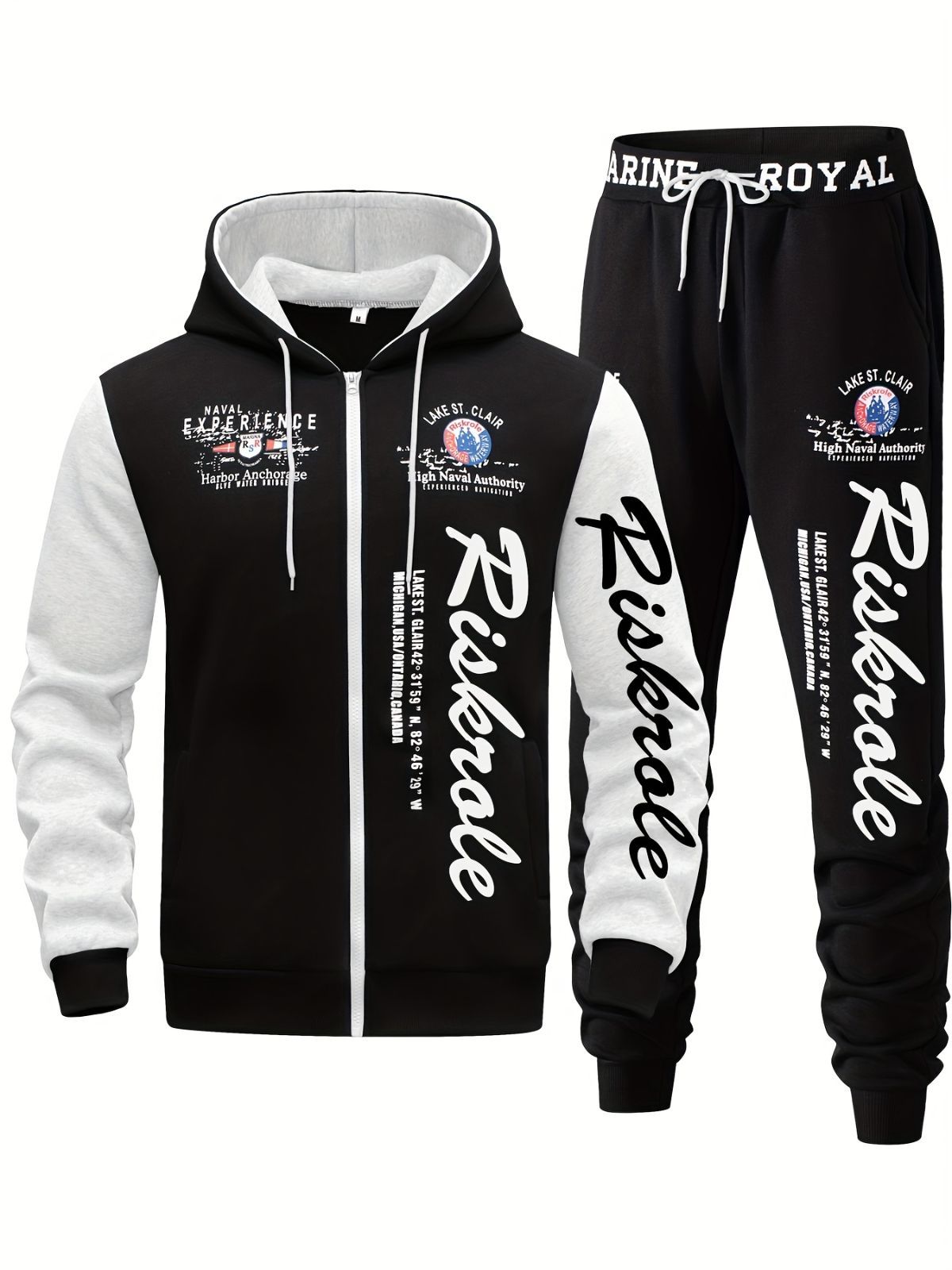 Men'S Hoodie Set Letter Print Hoodie Casual Sportswear Jogger Set Australian - Royal Blue - Size XL(AU XL/EU52)