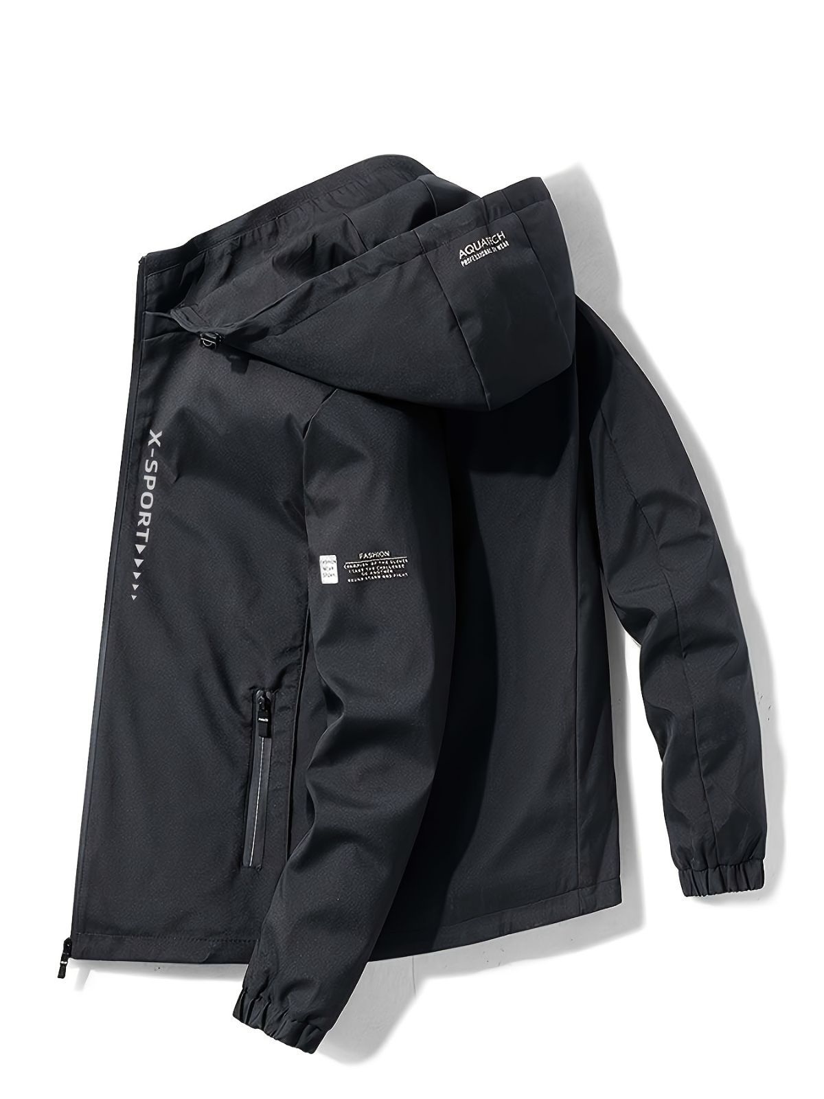 Men'S Hooded Jacket Outdoor Sport Jacket Lightweight Windbreaker Zip Pocket - Light Gray - Size XL(AU XL/EU52)