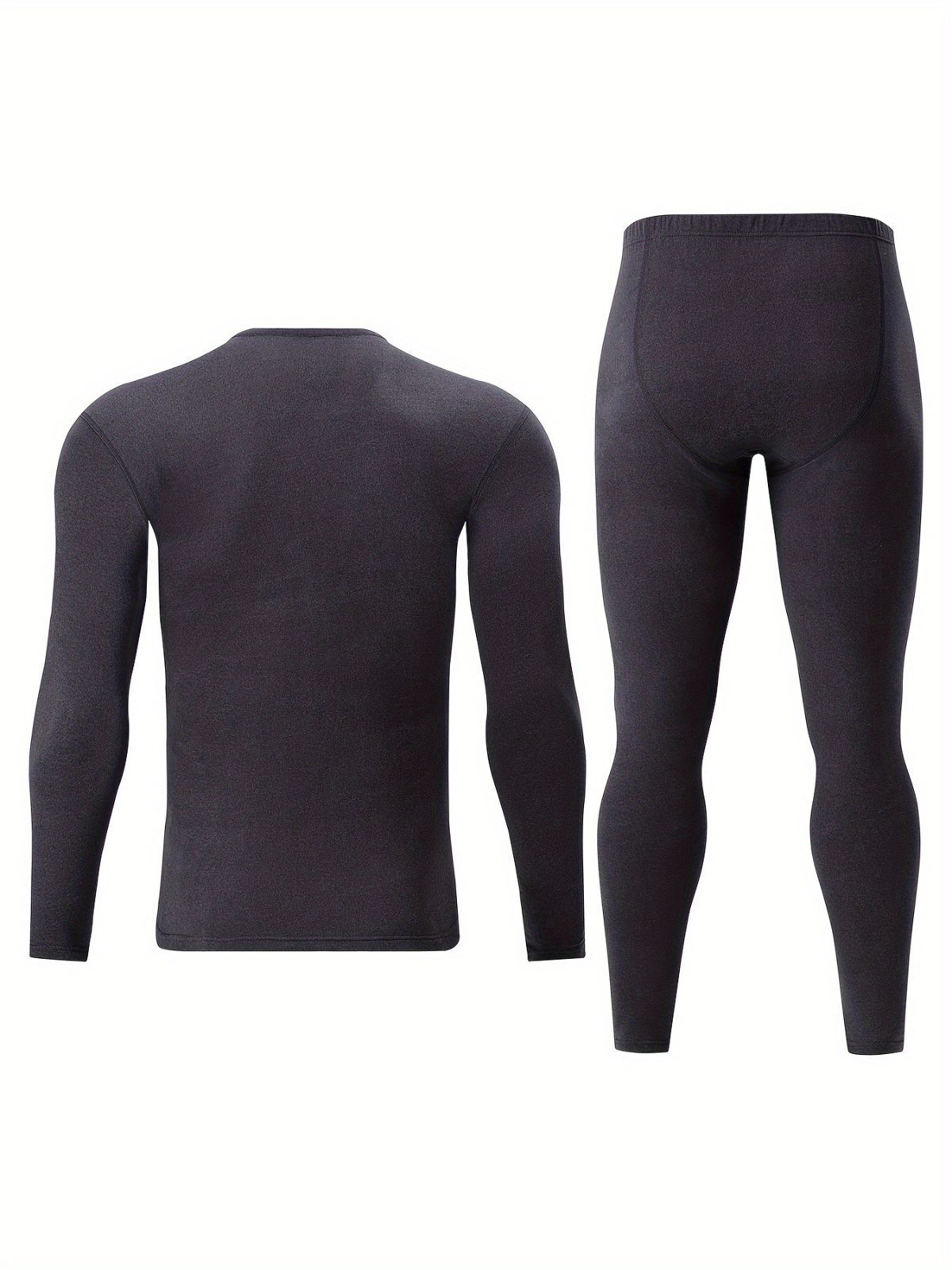 Men's Thermal Underwear Set 2-Piece Long Sleeve Top & High-Waist Pants - Black - Size M(AU M/EU48)