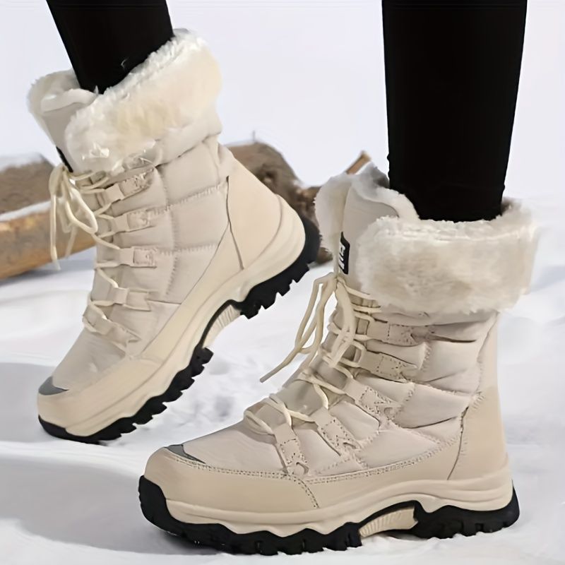 Women's long-sleeve snow boots, winter, fleece-lined, warm, outdoor, snow, sports shoes, minus temperature, cold, women's high-top shoes, casual, daily, leisure, hiking boots, slip-resistant, wear-resistant, large size, women's shoes, - Khaki - Size 7(AU7