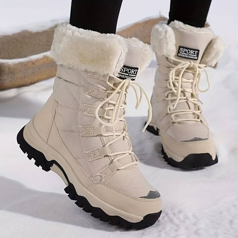 Women's long-sleeve snow boots, winter, fleece-lined, warm, outdoor, snow, sports shoes, minus temperature, cold, women's high-top shoes, casual, daily, leisure, hiking boots, slip-resistant, wear-resistant, large size, women's shoes, - Khaki - Size 9(AU9