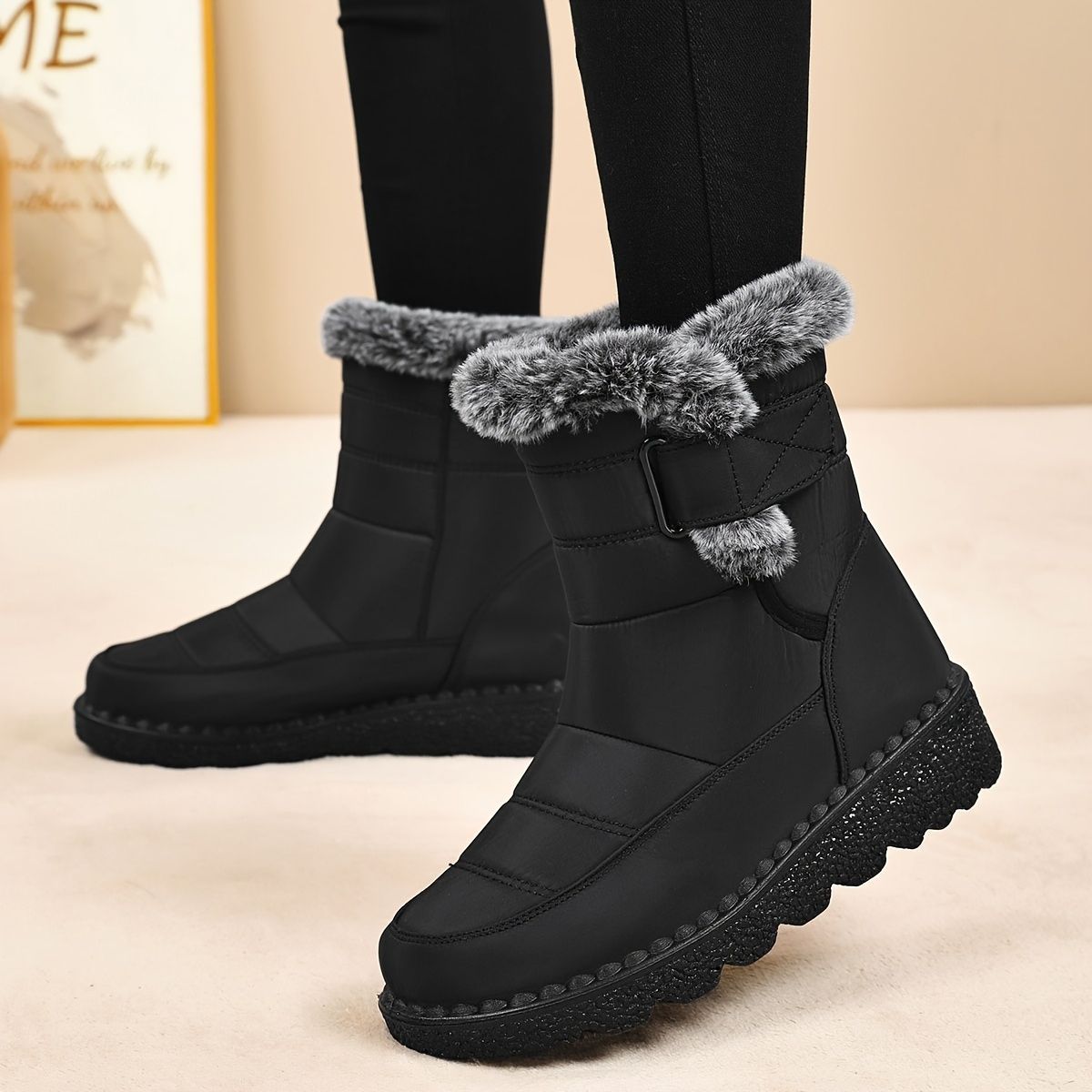 Women's Faux-Fur Trimmed Snow Boots - Red - Size 12(AU12/EU40)
