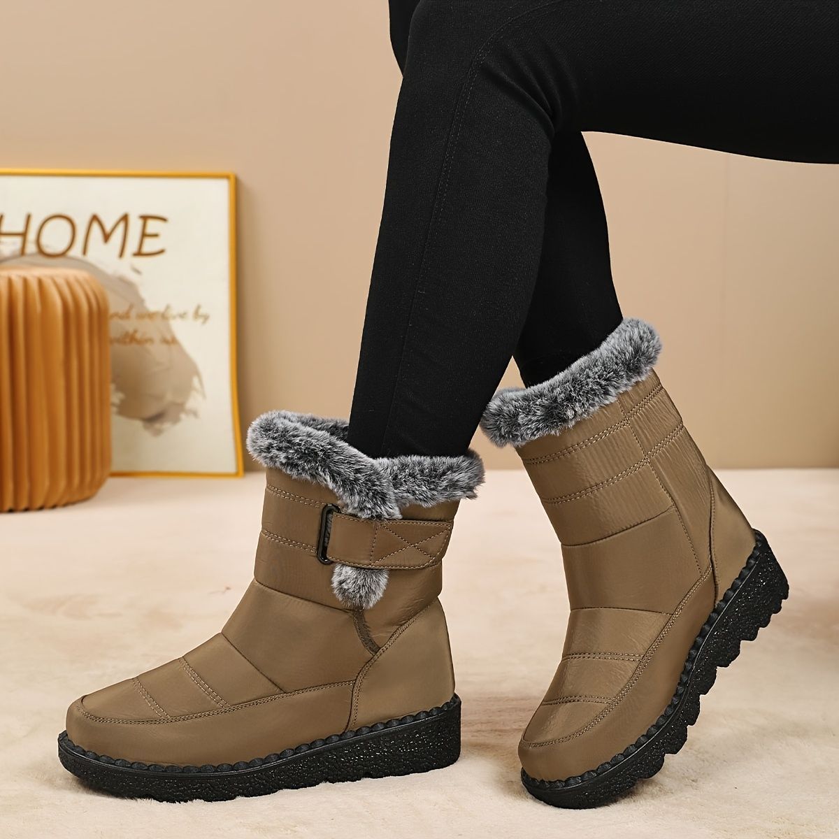 Women's Faux-Fur Trimmed Snow Boots - Red - Size 12(AU12/EU40)